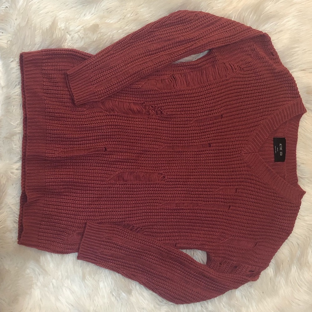 Distressed maroon sweater